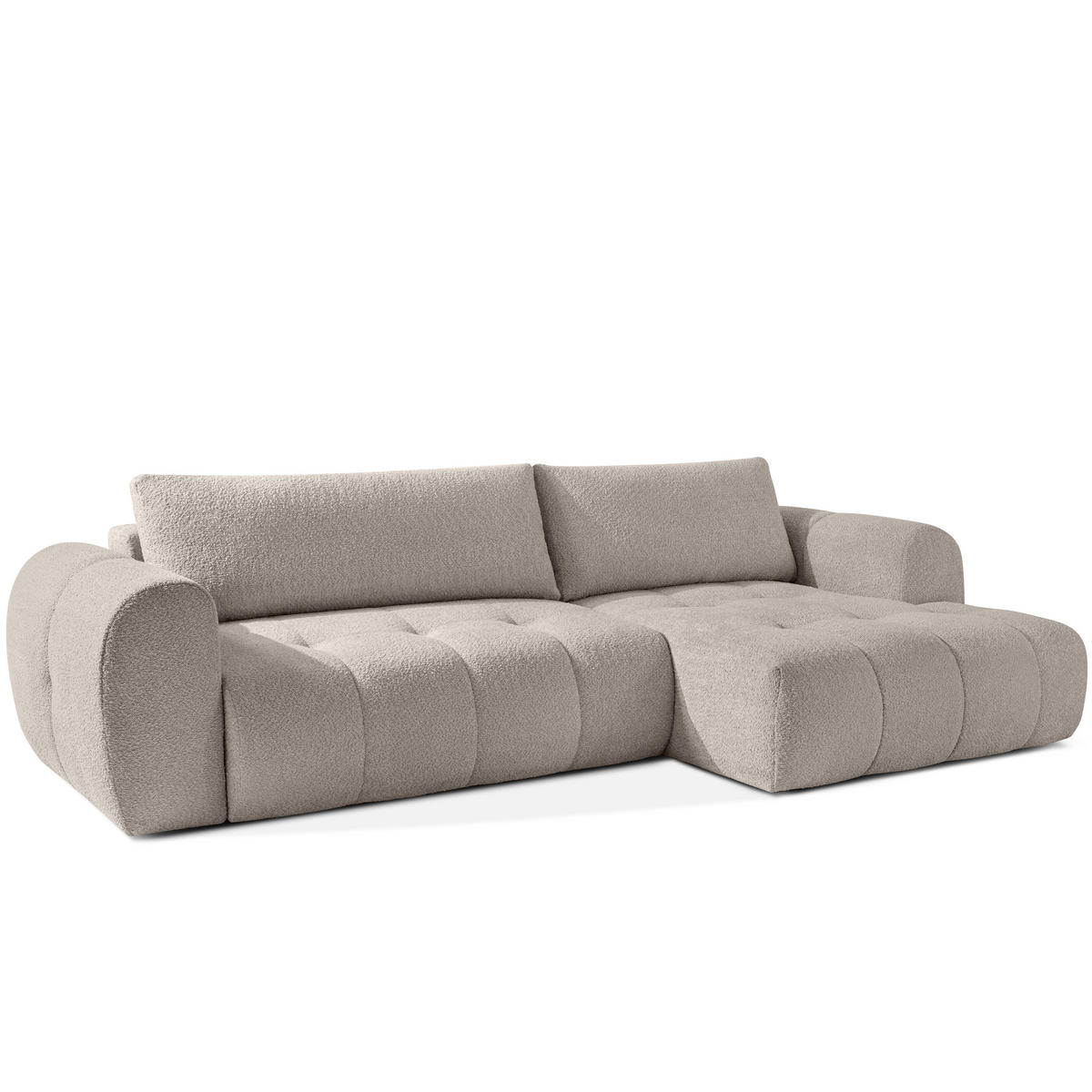 ECKSOFA MIT HOCKER LIRA, Grau, Bouclé - Grau, Holz/Holzwerkstoff (96/50cm) - KONSIMO®