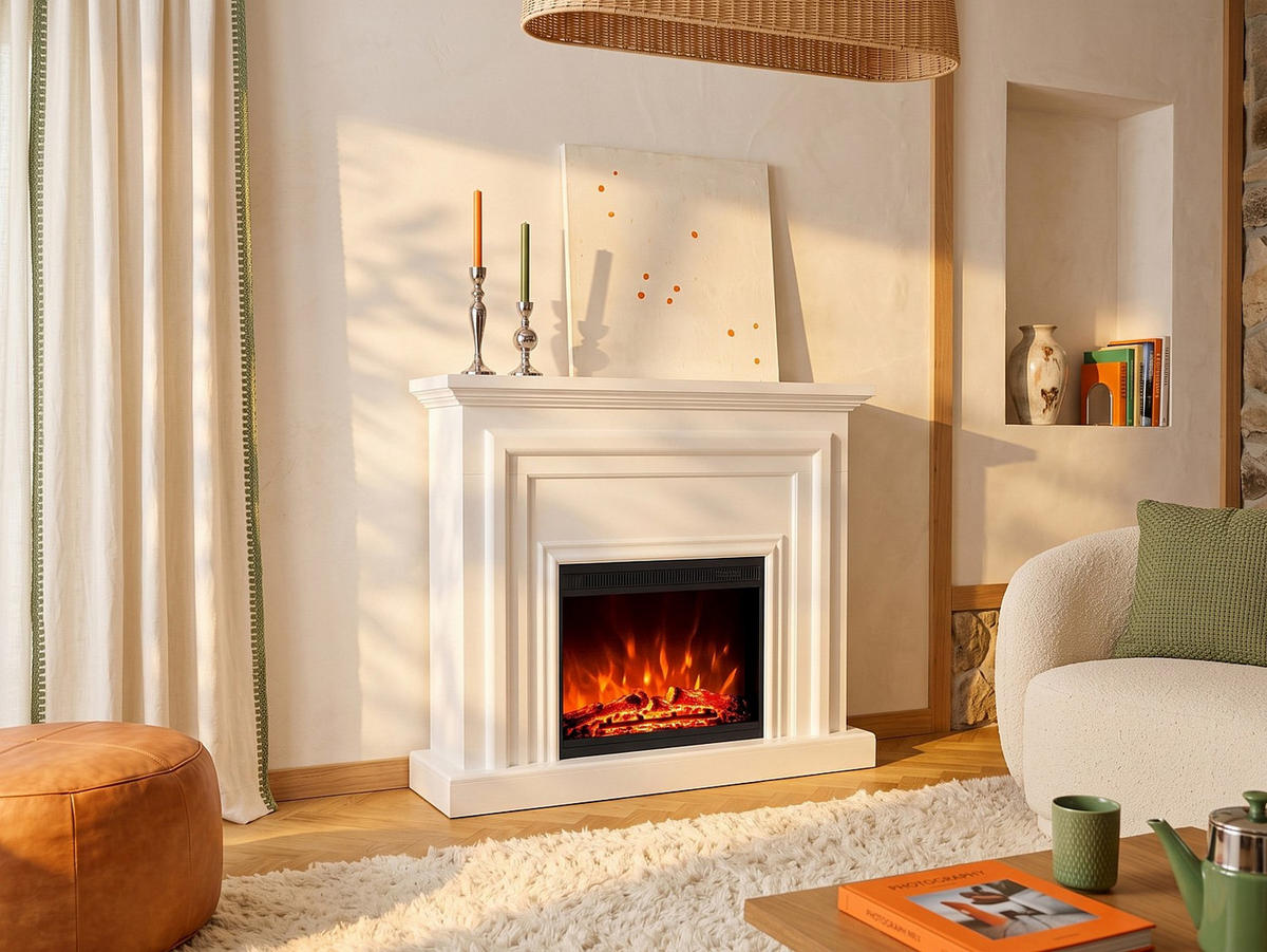 KAMIN - 120 x 33 - glas - weiß Otani - Weiß, Glas (120/101.5/33cm) - Vente-Unique