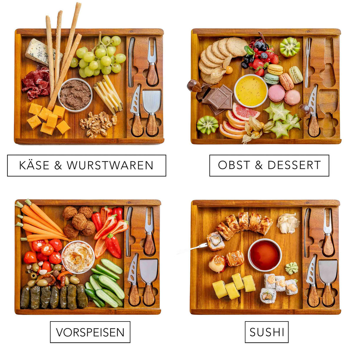 KÄSEBRETT mit Käsemesser Set 30x38cm (Akazienholz) - Beige, Holz (30/38cm) - BlauKe