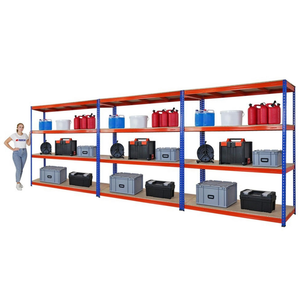 SCHWERLASTREGAL Bison 3er-Set mit 3x 200x180x60 cm 4 Fachböden Fachlast 600 kg Blau-Orange - Orange, Metall (540/200/60cm) - PROREGAL