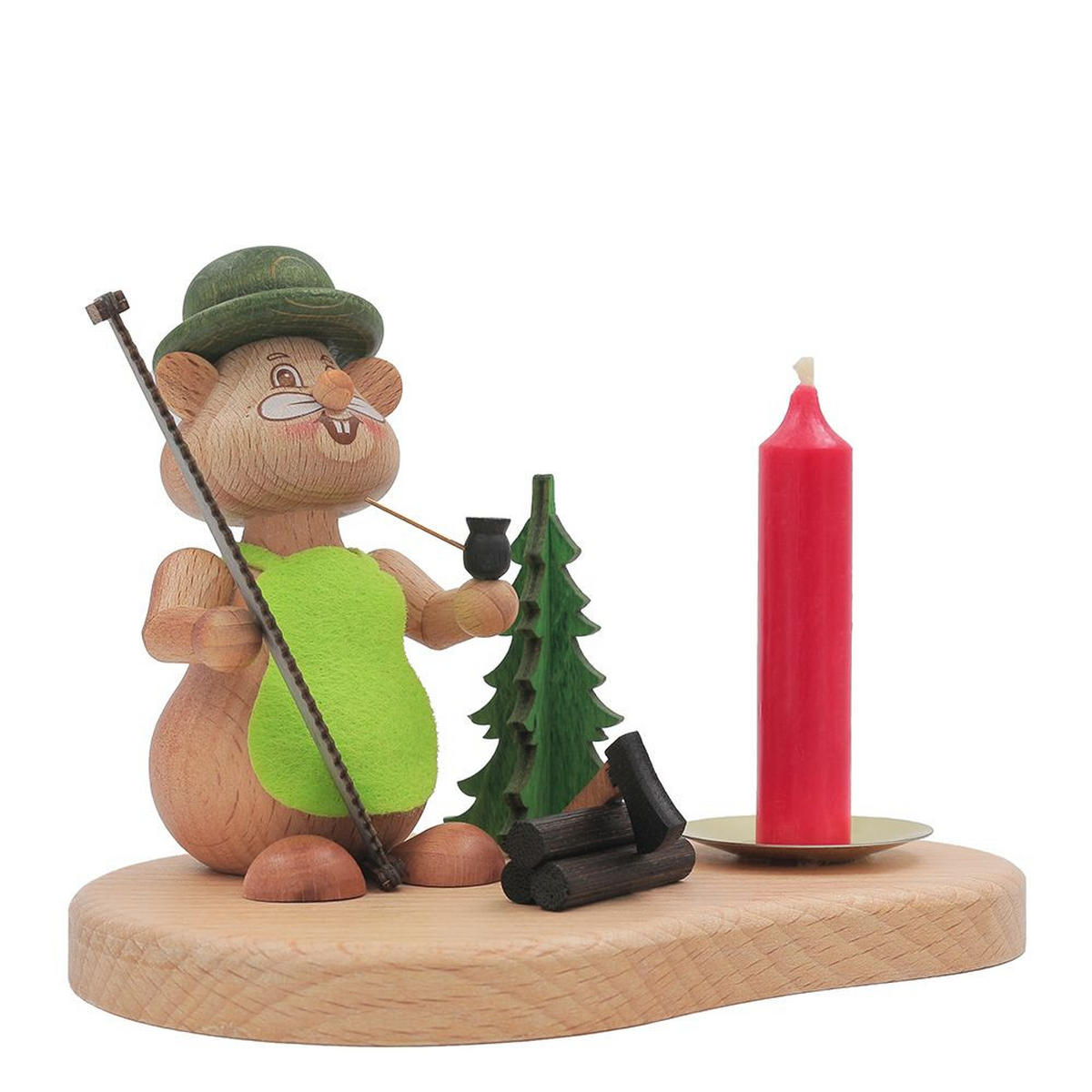 HOLZFIGUR Hamster Holzfäller mit Kerzenhalter 11 cm - Multicolor, Metall (14/1/0.1cm)