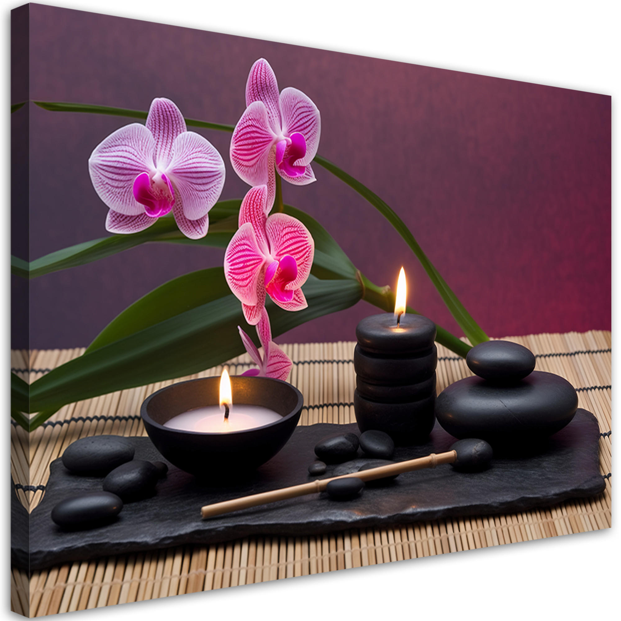 WANDBILD orchidee steine zen spa - Lila, Textil (60/40cm) - Feeby