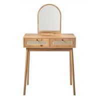 SCHMONKTISCH mit Spiegel und 2 Schubladen Rattanfronten 80/39/140 cm - Eschefarben, Holzwerkstoff (39/140/45cm) - Calicosy