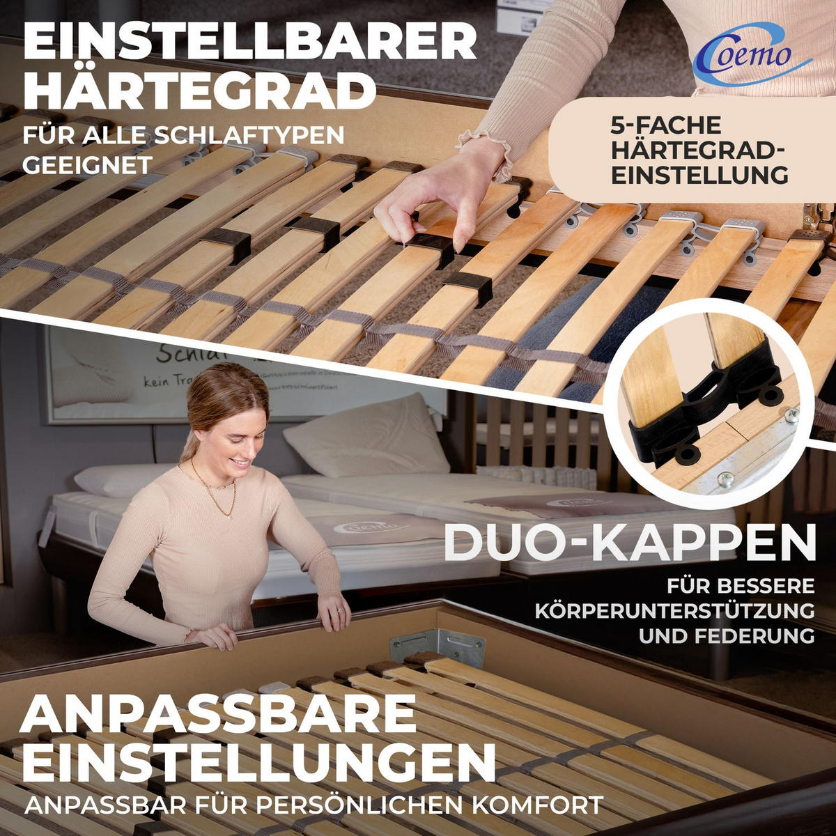 LATTENROST ERGO NV mit 7 Liegezonen 80x200 cm - Naturfarben, Holz (80/200cm) - Coemo