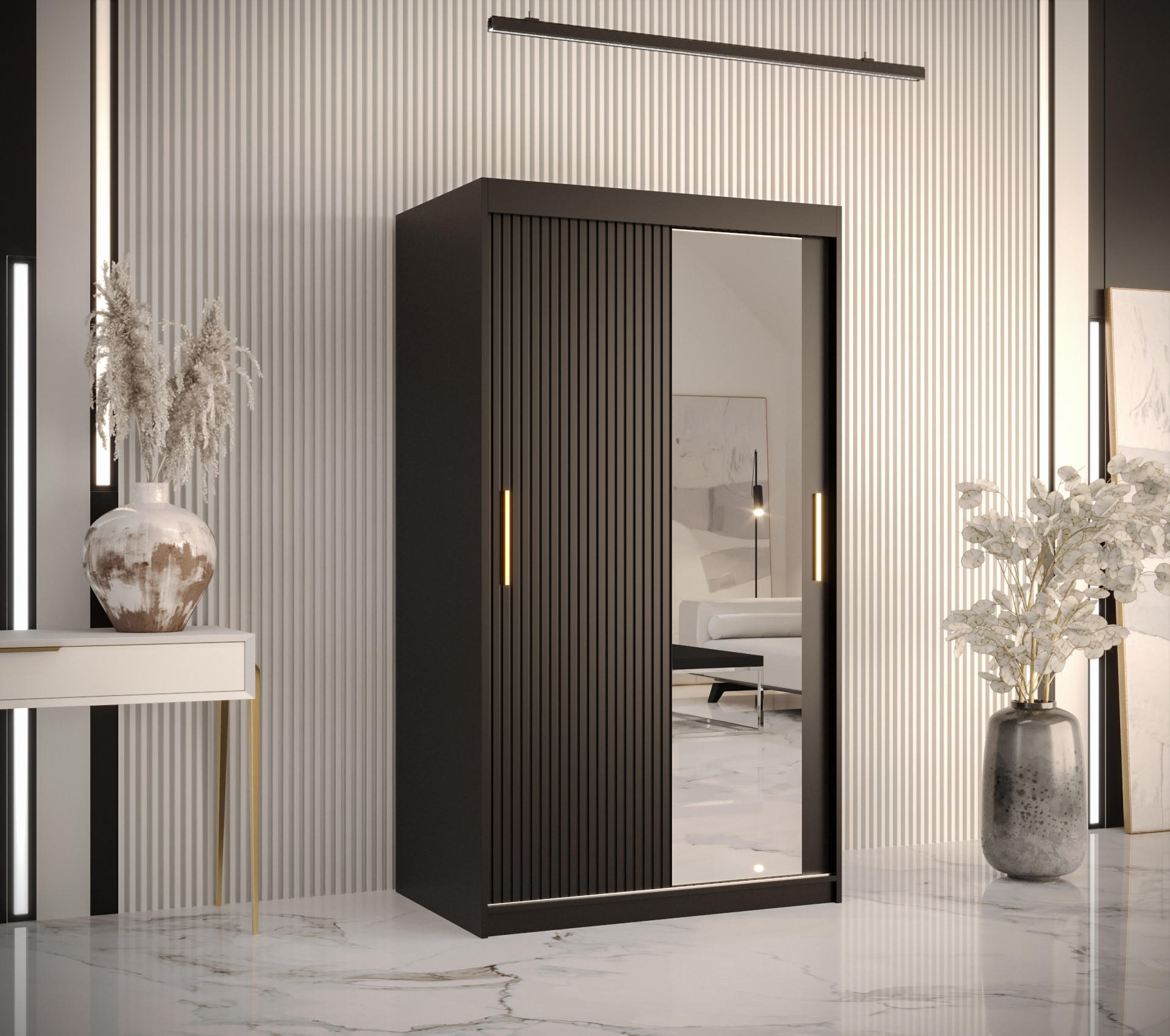 SCHWEBETÜRENSCHRANK 200/100/62 2-türig - Goldfarben/Schwarz, Holz/Kunststoff (100/200/62cm) - MÖBEL KRYSPOL