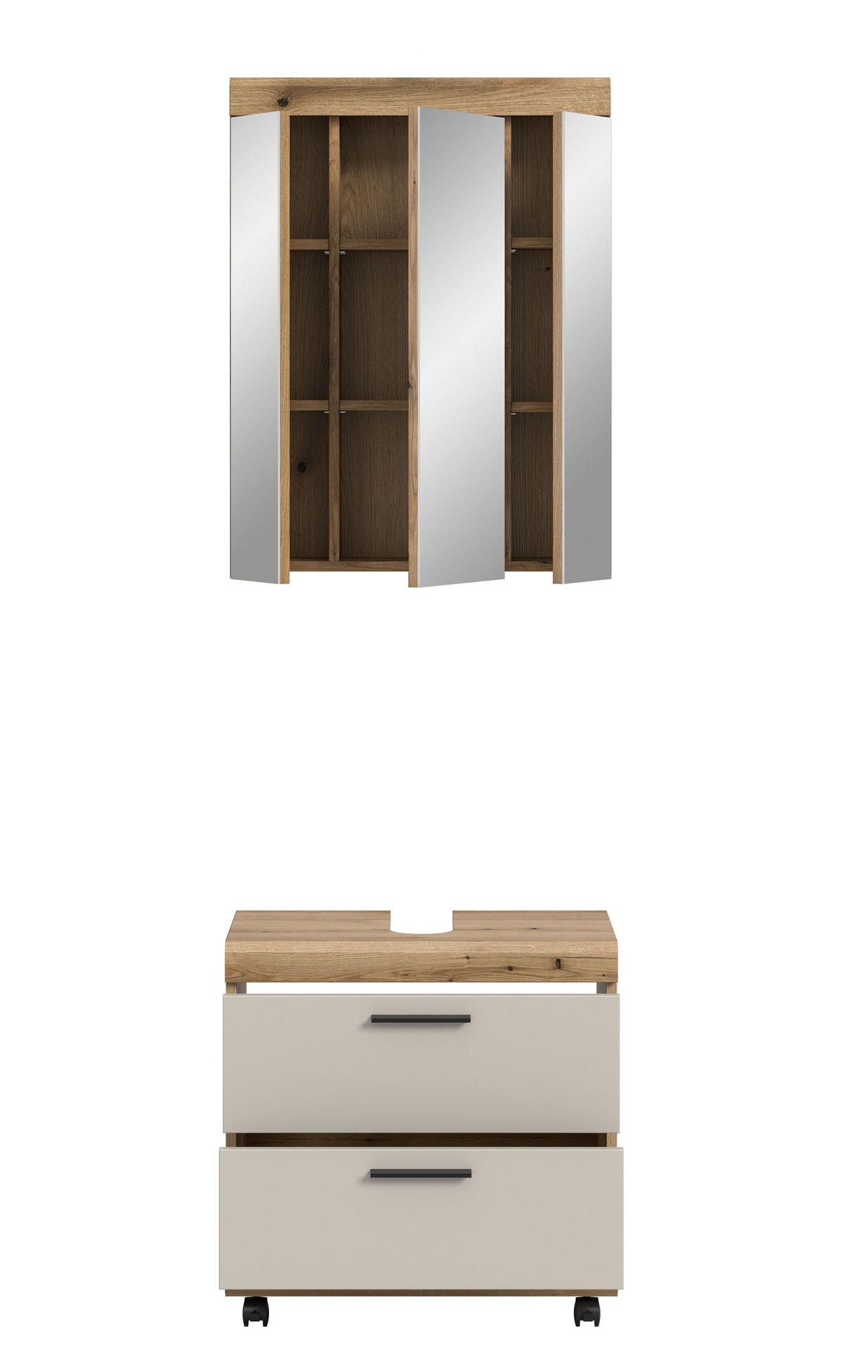 BADEZIMMER auf Rollen Vento 3-tlg. (B/H/T: ca. 60/191/34 cm) in Evoke Oak /- - Eichefarben, Holzwerkstoff (60/191/34cm)