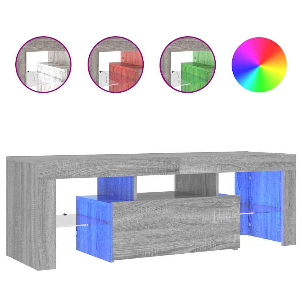 LOWBOARD mit Led-Leuchten 120/35/40 cm aus Holzwerkstoff in Grau Sonoma Dekor - Silbereichenfarben, Holz (120/40/35cm) - vidaXL