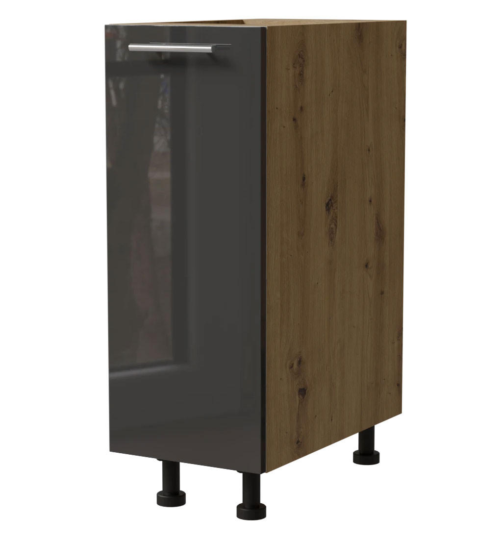 KÜCHENUNTERSCHRANK Essen D1D/30 Graphit Hochglanz / Eiche Artisan Matt 30 / 50 / 82cm - Graphitfarben/Eiche Artisan, Holz/Holzwerkstoff (30/82/50cm) - Feldmann-Wohnen