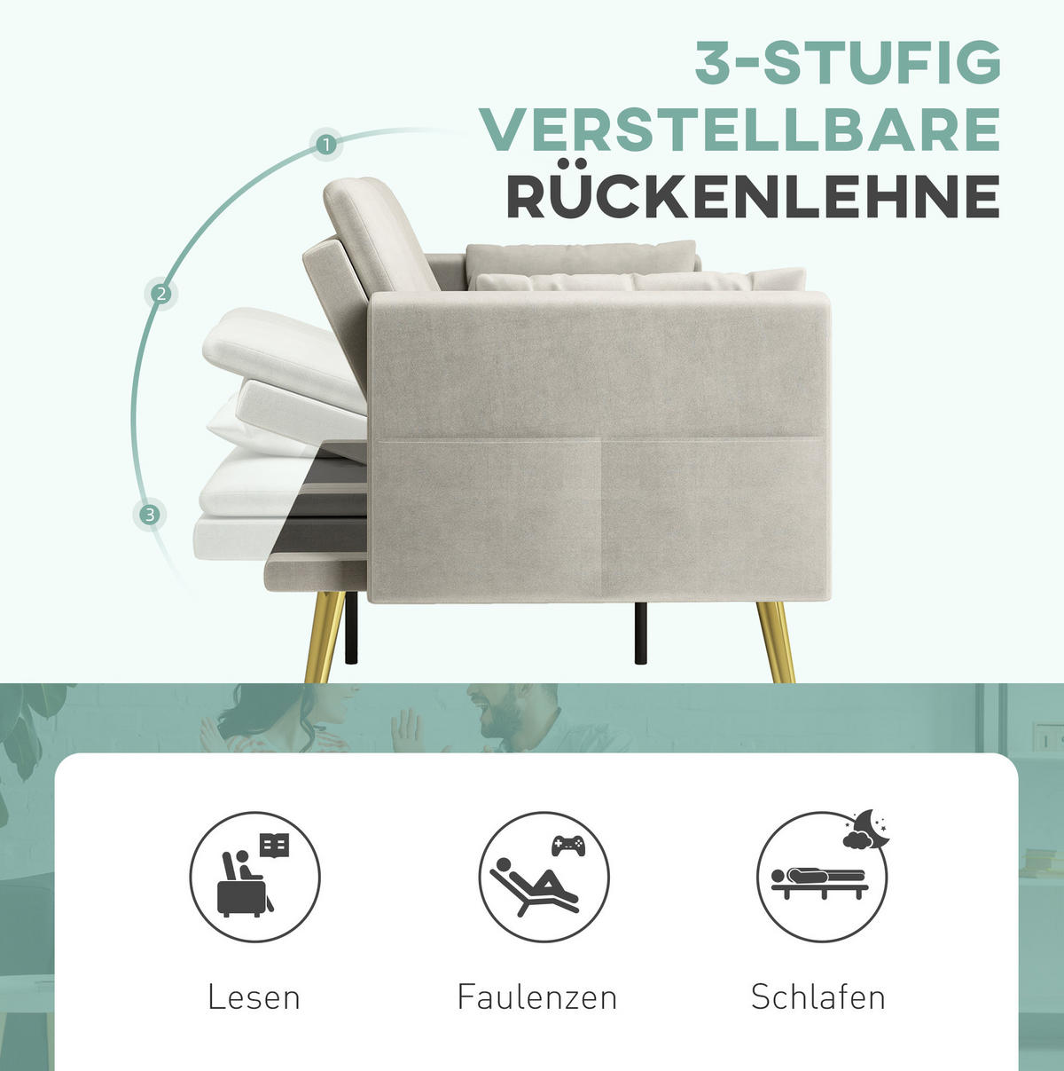 SCHLAFSOFA verstellbar 160 x 93 cm Beige - Beige, Holzwerkstoff (181/78.5/73cm) - Meubliv