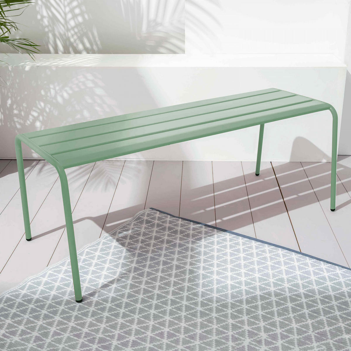 GARTENBANK, Salbeigrünen - Hellgrün, Metall (52/46/120cm) - Oviala