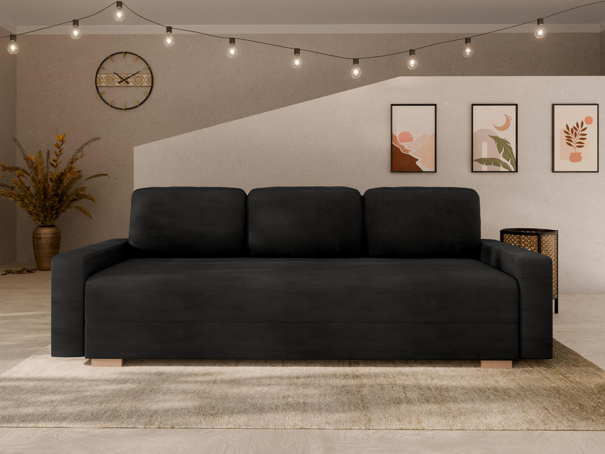 SCHLAFSOFA Celeste – modernes Design trifft auf höchsten Komfort, Schwarz - Schwarz, Holz (225/80/94cm) - Panda Möbel