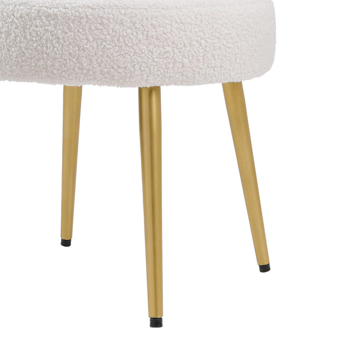 SCHMINKTISCHHOCKER 45/47/60 cm Rückenlehne Metallbeine Teddystoff Cremefarbe - Goldfarben/Creme, Textil/Metall (45/60/47cm) - Livingandhome