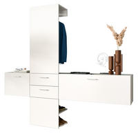 GARDEROBE Set 3-teilig weiß 208 cm, Komplettset mit viel Stauraum - Silberfarben/Weiß, Glas/Holzwerkstoff (208/190/36cm) - Inn.Furn