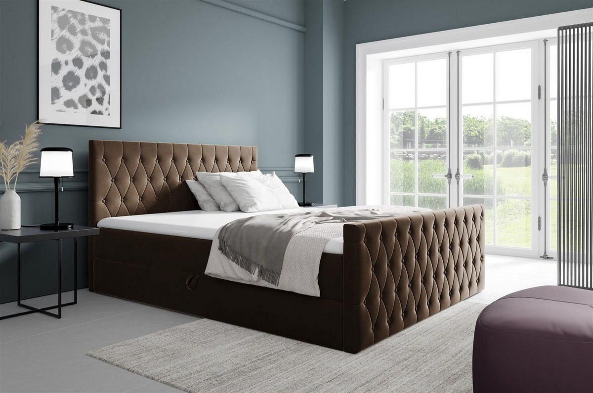 BOXBETT Asher Premium - Braun, Holzwerkstoff/Textil (180/220cm) - Fun Möbel