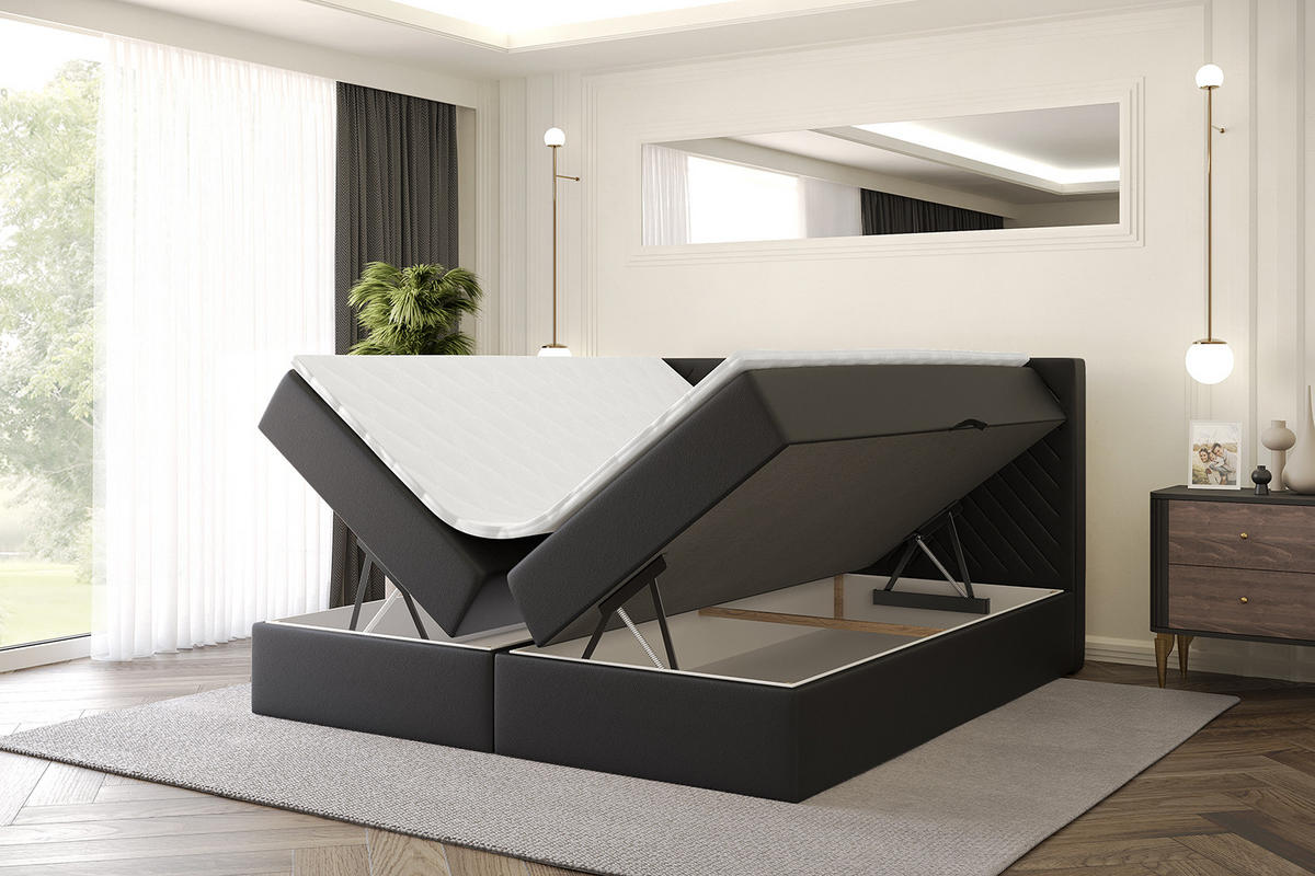 BOXBETT mit Matratze H4 und Lattenrost - VEXA - 160x200 - Schwarz Kunstleder - Schwarz, Holzwerkstoff/Kunststoff (160/200cm) - ALTDECOR