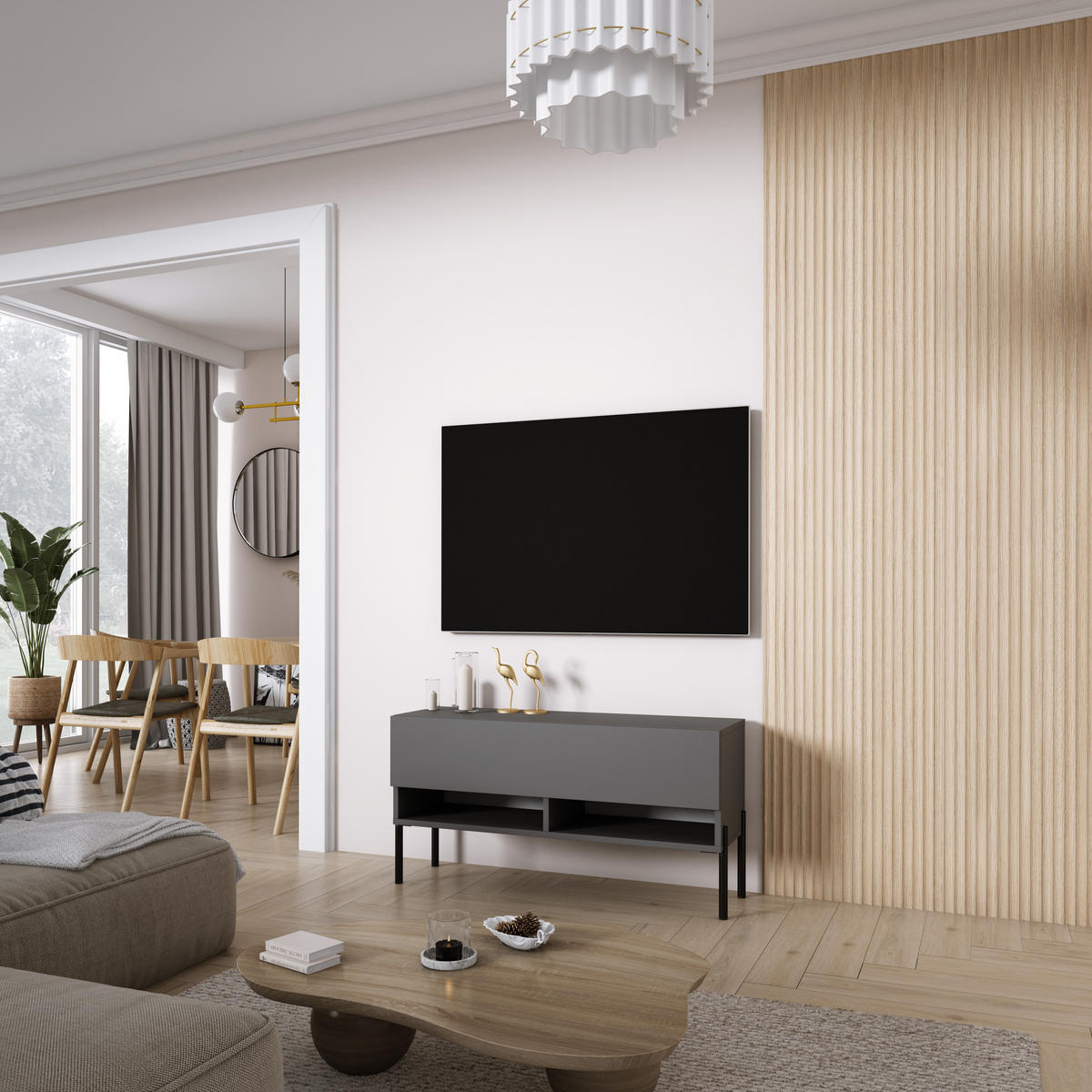 TV-LOWBOARD 100 cm Anthrazit, gerade schwarze Beine, 100 × 32 × 52 cm - Grau, Holzwerkstoff (100/52/32cm) - 3XE LIVING