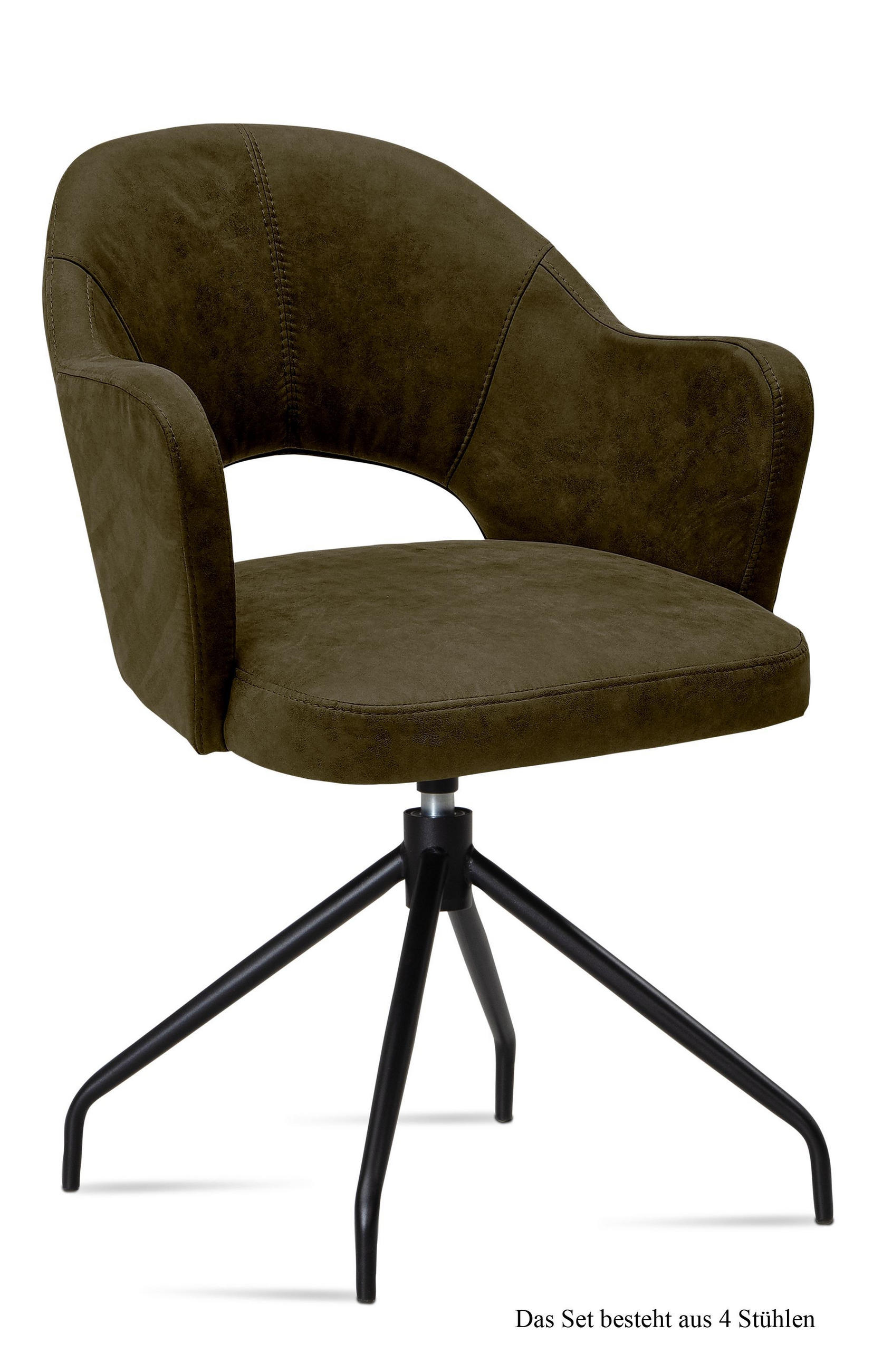 ARMLEHNSTUHL drehbar (4er-Set) Dorcas 59x87x61 Schwarz/Khaki - Dunkelgrün/Schwarz, Kunststoff (61/87/59cm) - 58aufmkessel