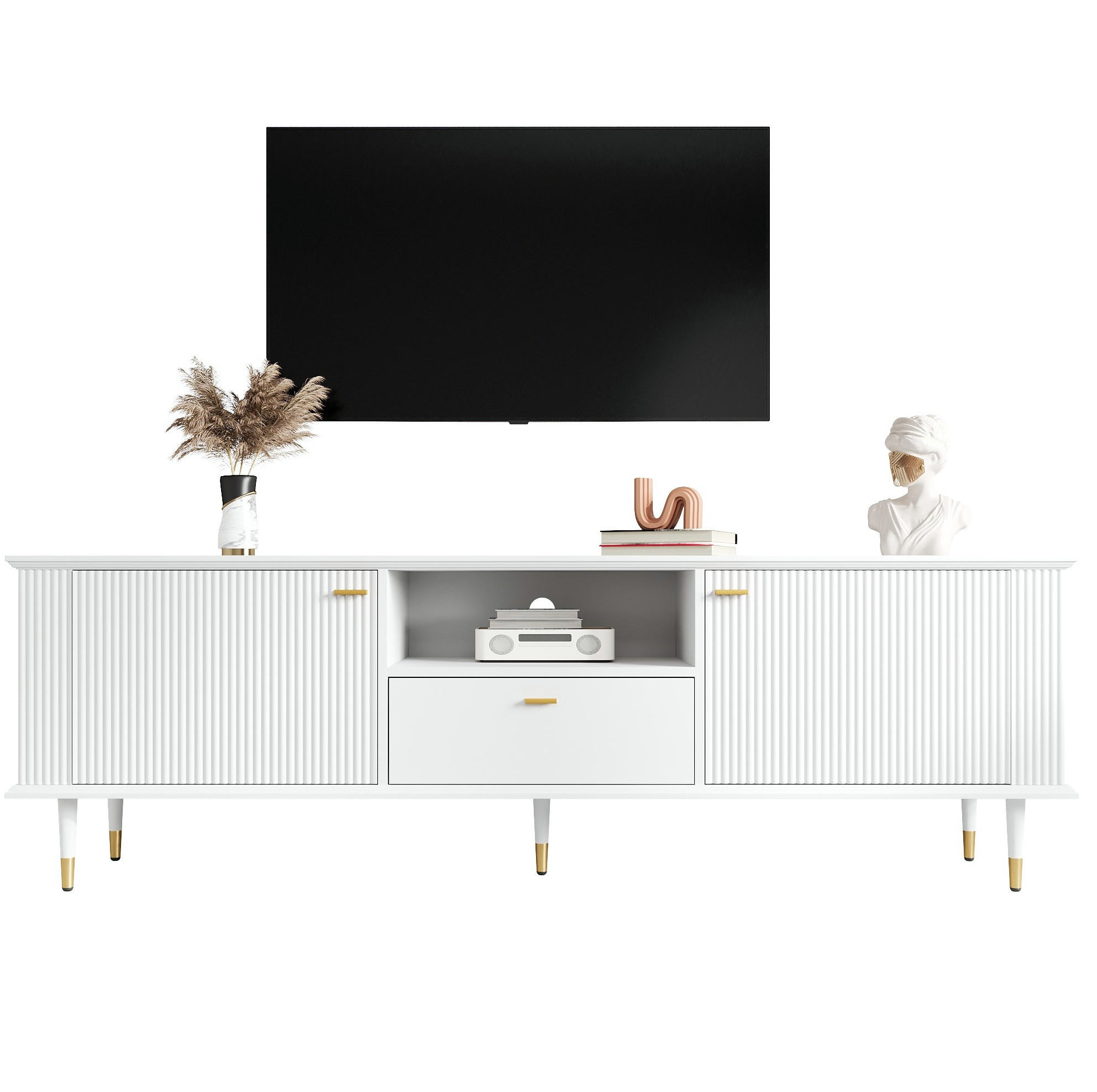 TV-SCHRANK mit 2 Türen und Schublade 170 cm MDF Weiß - Weiß, Holzwerkstoff (36/54/170cm) - Beauniv