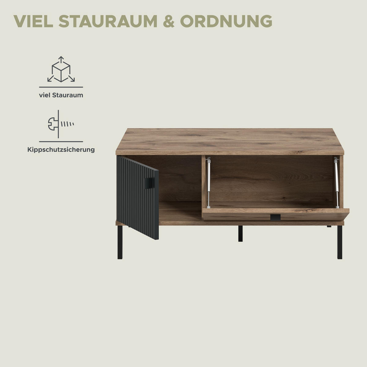 COUCHTISCH CHESS (B/H/T: ca. 100/48/60 cm) in Nox Oak Nachbildung/schwarz - Eichefarben, Holzwerkstoff (60/100/48cm)