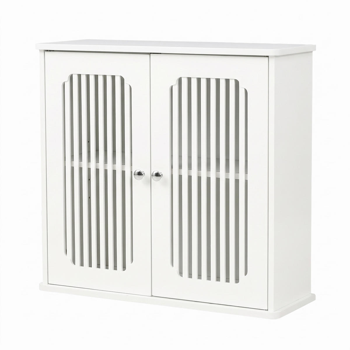 WANDSCHRANK Badezimmer Weiß mit Doppeltür & Lamellenfront - Weiß, Holzwerkstoff (60/52/20cm) - Urban Meuble