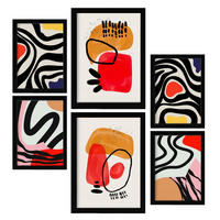 POSTER Set Mit 6 Jazzy Arts 1 In Farbenfrohe Zusammenfassungen A3 & A4 Schwarzer Rahmen - Schwarz, Papier (29/3cm) - Nacnic