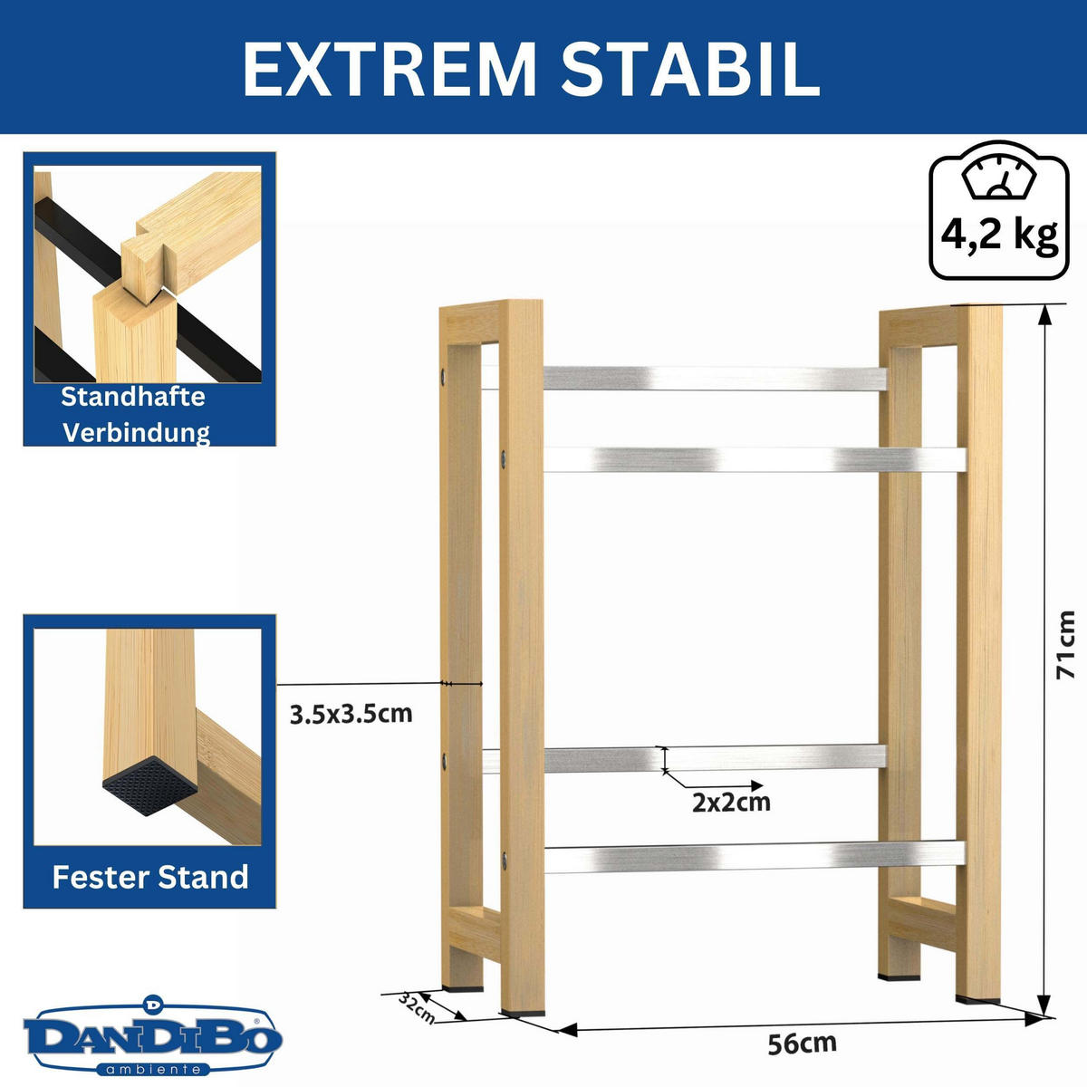 GETRÄNKEKISTENREGAL 2 Kisten Holz Bambus Edelstahloptik 96657 - Schwarz, Holz (56/71/32cm) - DanDiBo