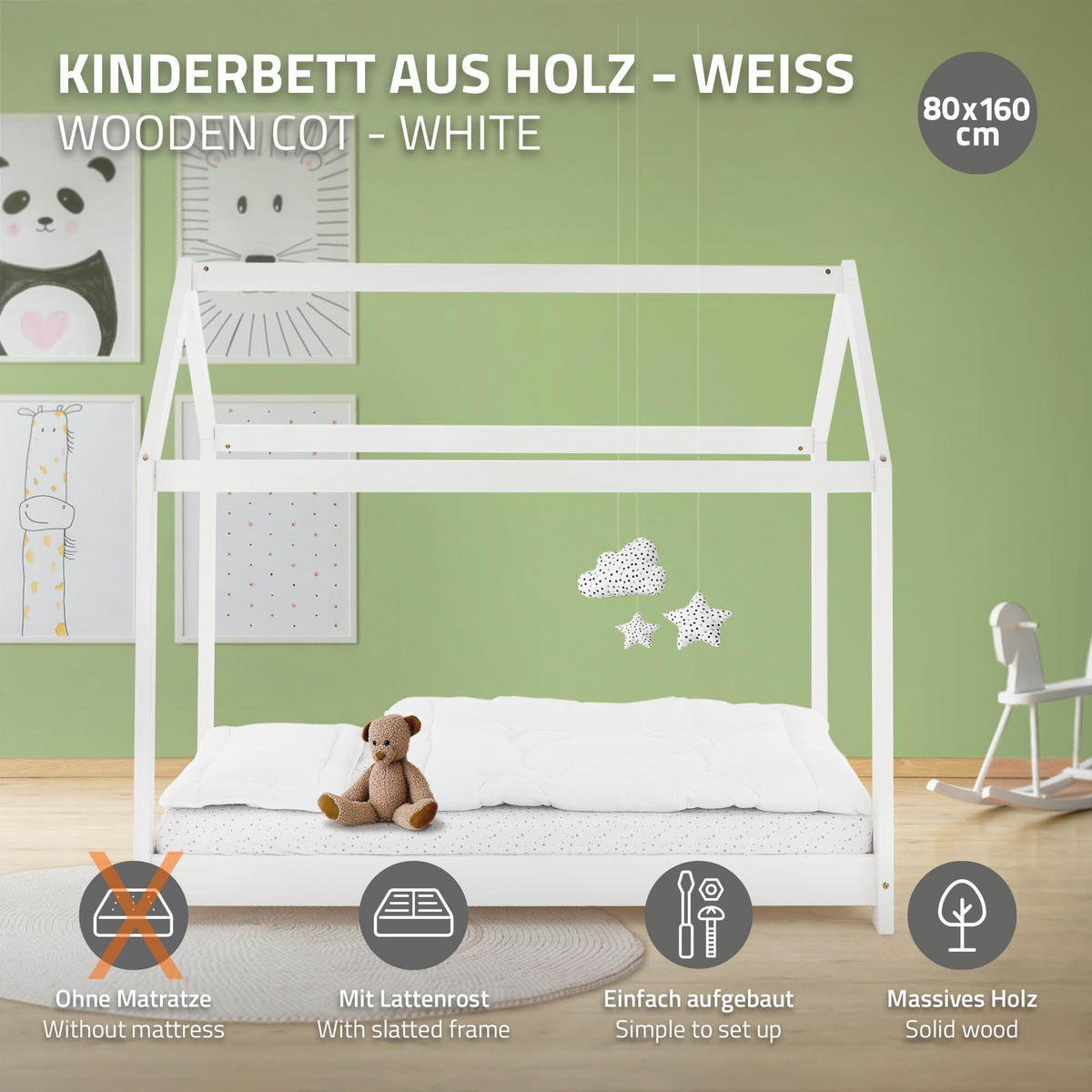 KINDERBETT mit Dach 80x160 cm Weiß - Weiß, Holz (80/160cm) - ML-DESIGN