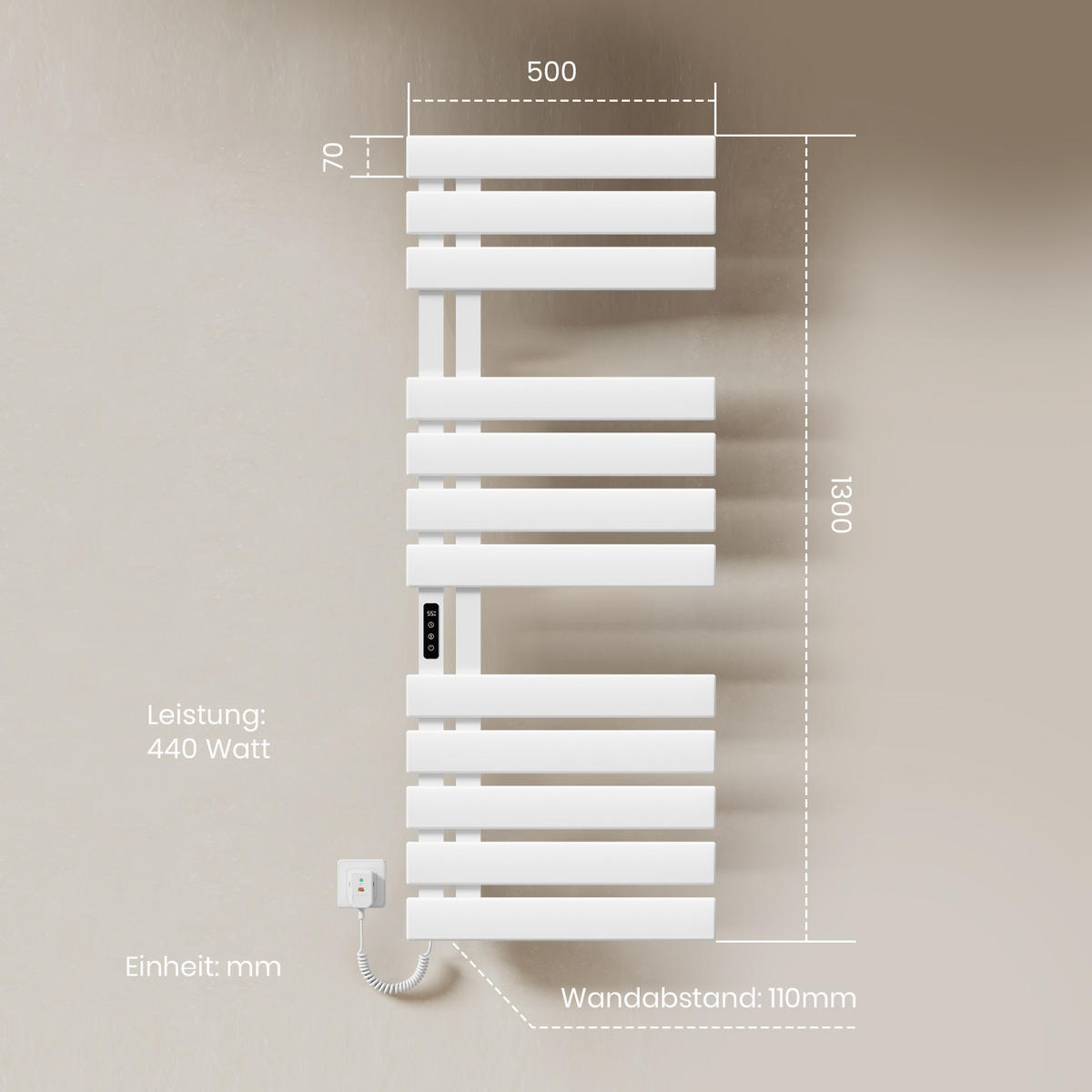 HEIZKÖRPER Elektrisch WLAN Thermostat Weiß - Weiß, Metall (50/130/11cm) - EMKE