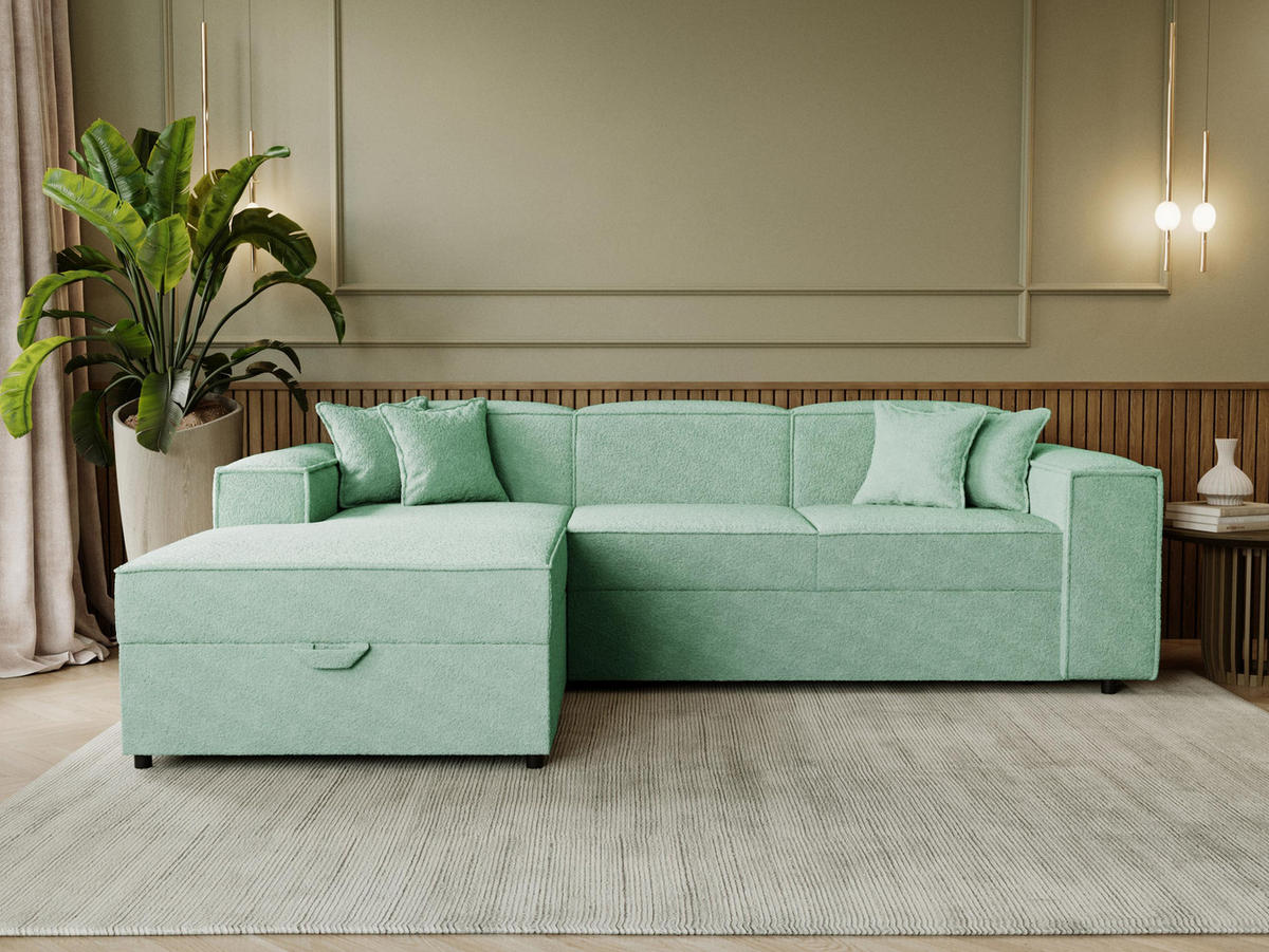 ECKSOFA Santos L, Seite: Links - Schwarz/Mintgrün, Holzwerkstoff/Kunststoff (253/166cm) - MIRJAN24