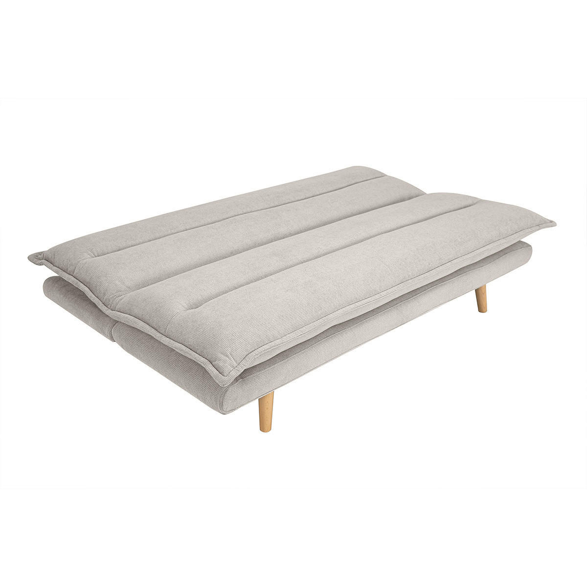 SCHLAFSOFA für 3 Personen in beige strukturiertem Samt-Effekt-Stoff und hellem Holz BINGO - Beige, Textil (91.5/85.5/188cm) - Miliboo
