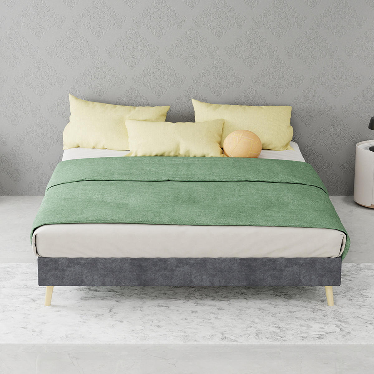 RAHMENBETT 140/200 cm in Grau Stoff Modernes Bettgestell aus Metall im minimalistischen Design - Naturfarben/Grau, Holzwerkstoff/Textil (140/200cm) - STILVORA