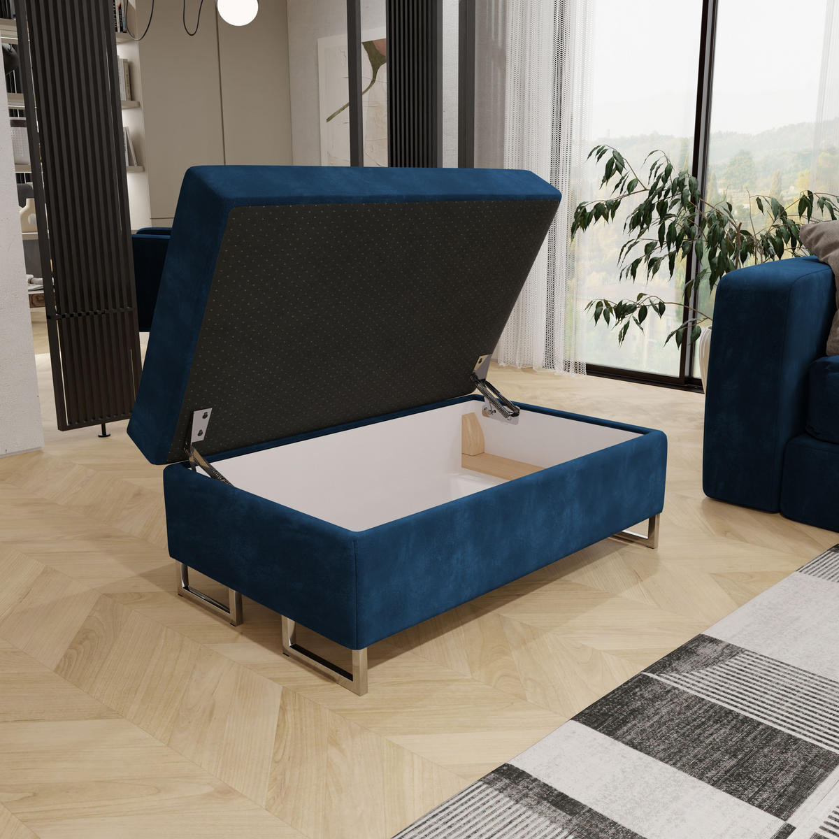 POLSTERHOCKER BARLET Blau 100x60 cm - Blau, Textil (100/41/60cm) - MASSENO