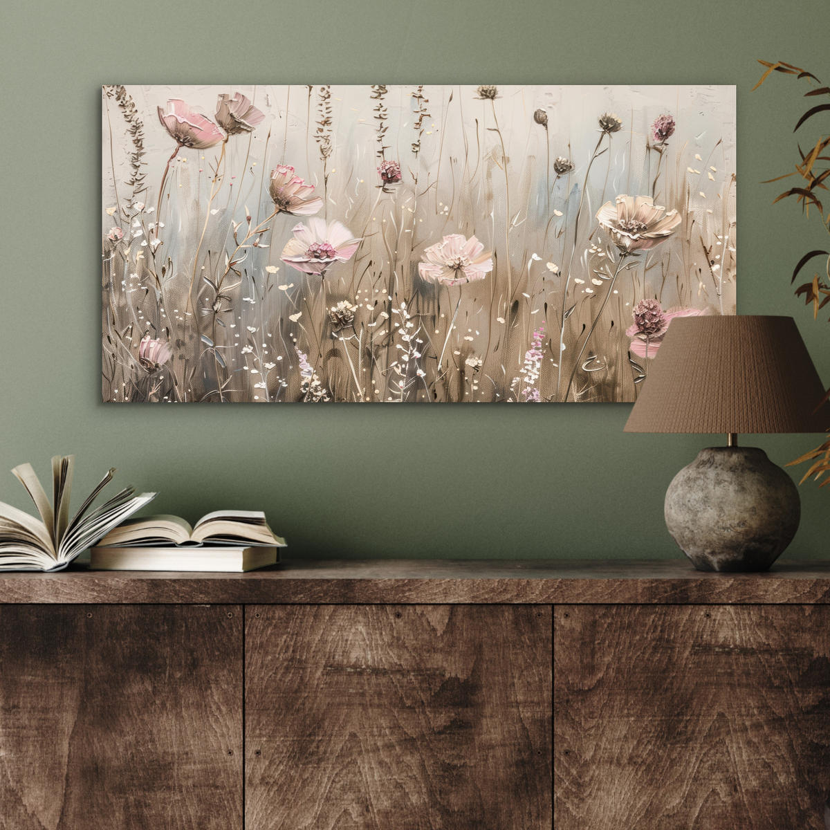 KOVOVÝ OBRAZ Kvety - Ružová - Moderné - Béžová 80x40 cm - béžová, kov (80/40cm) - MuchoWow