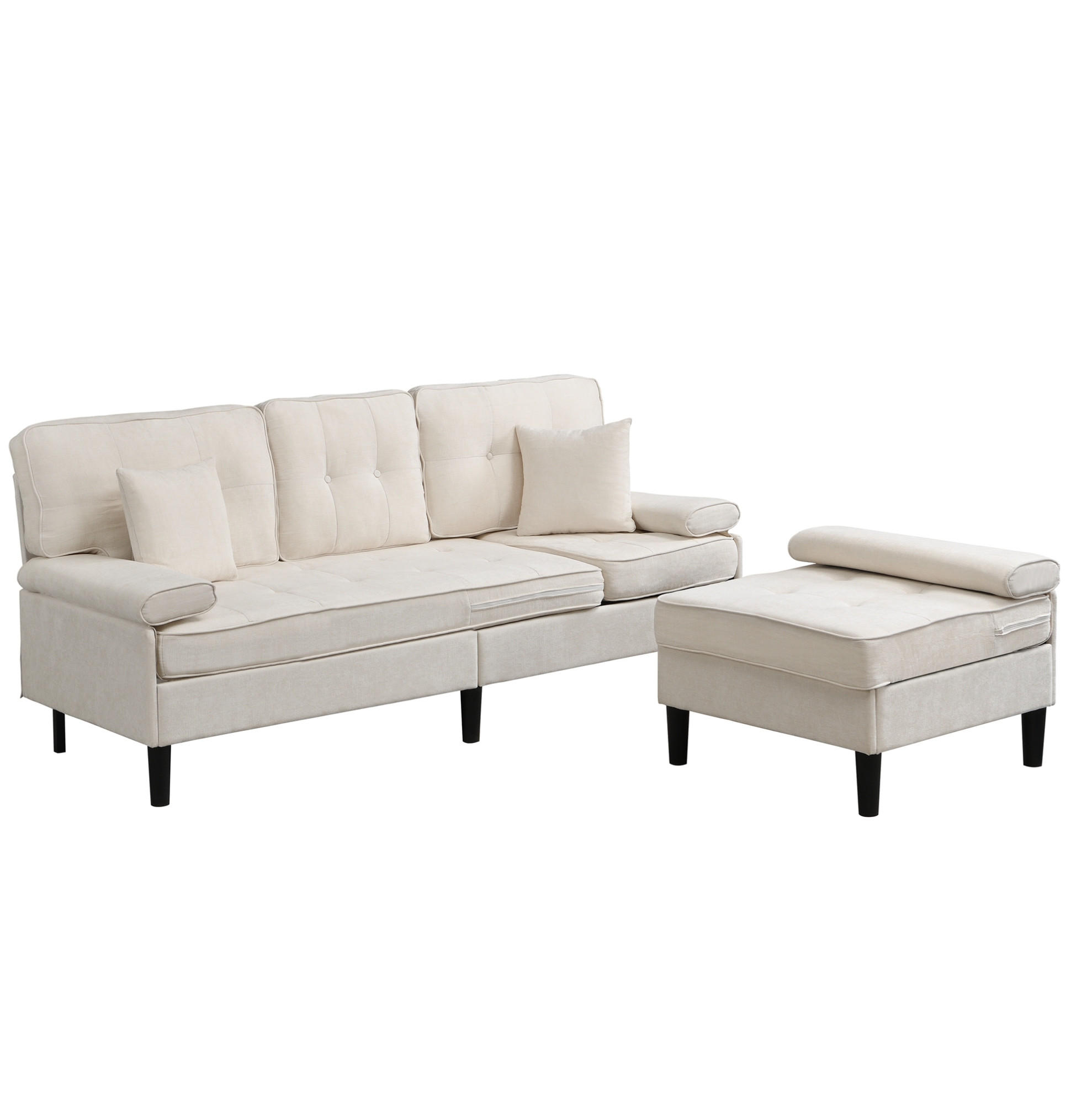 ECKSOFA aus Chenille 195x149x86 cm in Hellbeige mit beweglicher Fußbank - Beige, Textil (149/86/195cm) - Modfu