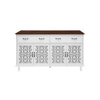SIDEBOARD in Weiß Kommode mit 4 Türen, 2 Schubladen, geschnitzten Fronten und verstellbaren Einlegeböden, B150/T40/H90cm - Weiß, Holzwerkstoff/Metall (150/90.3/40cm) - STILVORA