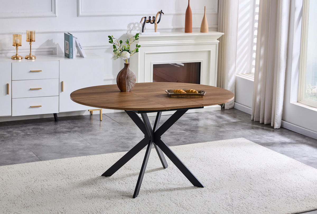 ESSTISCH 137/107/76 cm Schwarz/Walnuss aus MDF und Metall mit Ausziehfunktion - Walnussfarben, Metall (137/137/76cm) - OKMYHOME