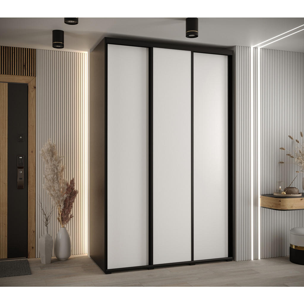 Thumbnail - Abiks Möbel Schwebetürenschrank, Schwarz, Weiß, Schwarz, Metall, Nachbildung, 6 Fächer, 150x235x60 cm, Schlafzimmer, Kle...