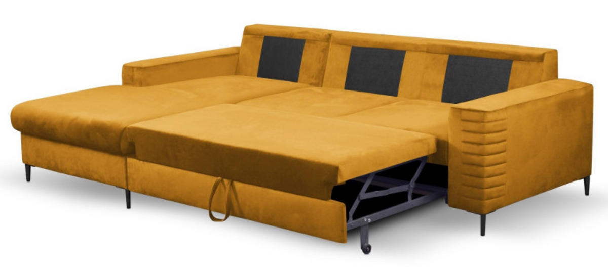 ECKSOFA Muskat Gelb OLI Ausziehbar Mit Kopfstütze Und Bettkasten Links - Goldfarben/Orange, Textil (253/165cm) - Sepro Meble