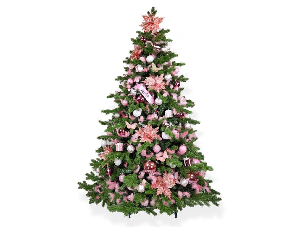 WEIHNACHTSBAUM künstlicher 240 cm, PRINZESSIN ANNA, mit 135-teiligem Weihnachtsbaumschmuck, inkl. Metallständer und Aufbewahrungsbox - Pink/Silberfarben, Kunststoff/Metall (144/240cm) - LAALU
