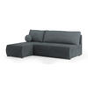 ECKSOFA PARVELO Grau Plüsch-Stoff mit Schlaffunktion - Grau, Holz (200/143cm) - MASSENO