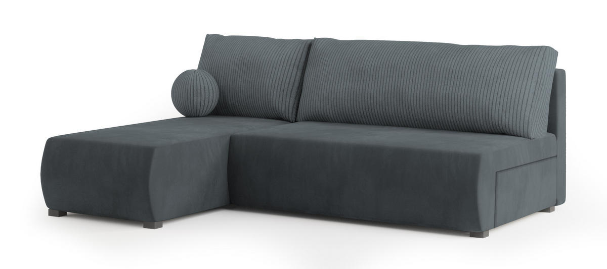 ECKSOFA PARVELO Grau Plüsch-Stoff mit Schlaffunktion - Grau, Holz (200/143cm) - MASSENO