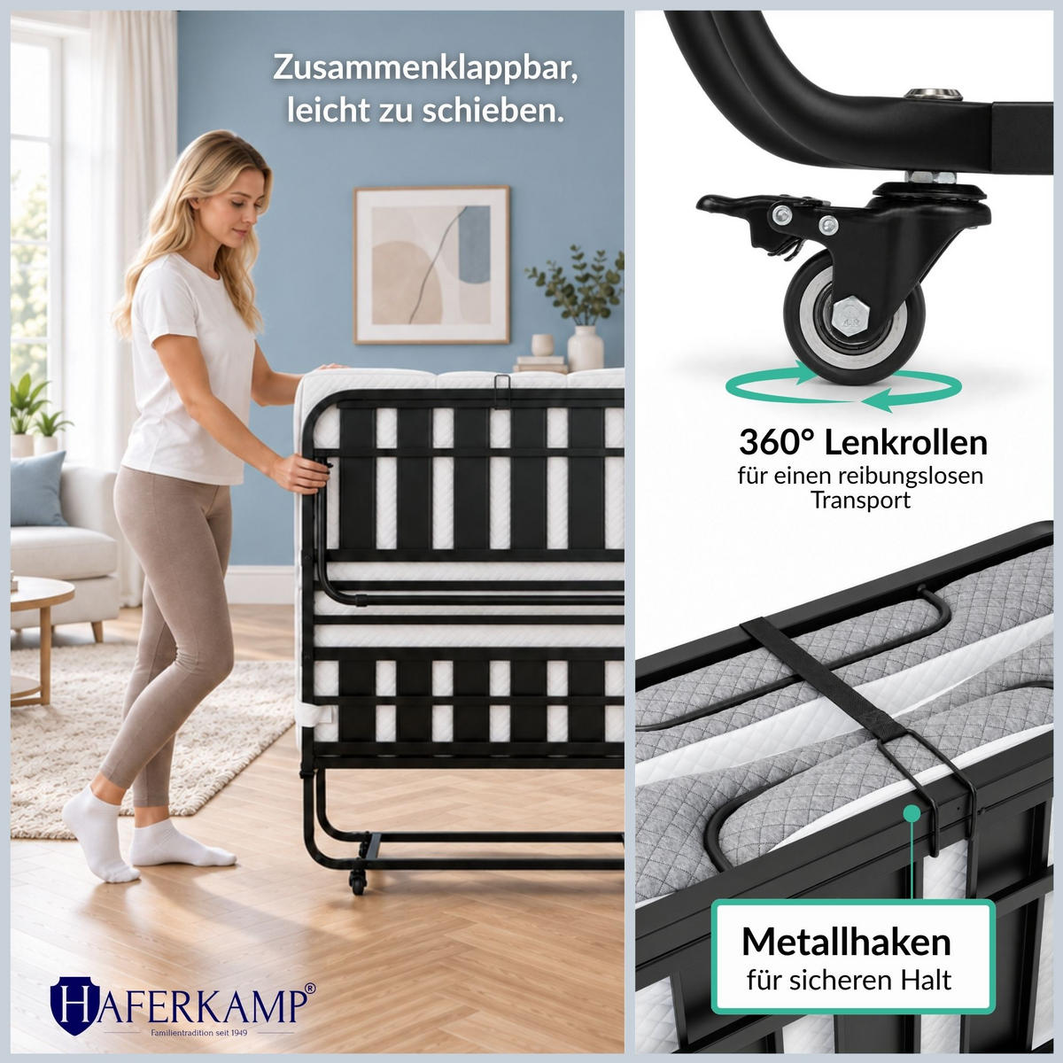 KLAPPBETT RESTO inkl. Premium Matratze 250kg Faltbar Gästebett TxB 90x200cm Anthrazit - Anthrazit, Metall