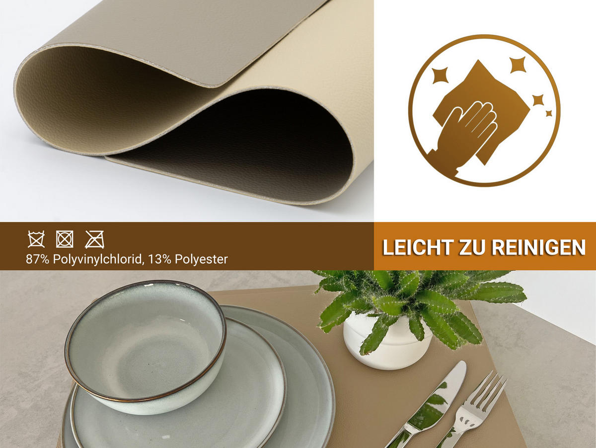TISCHSET, 6er-Set, 30x42 cm, wasserdicht, aus PVC und Polyester, Braun - Taupe, Textil (42/30/1cm) - Zollner