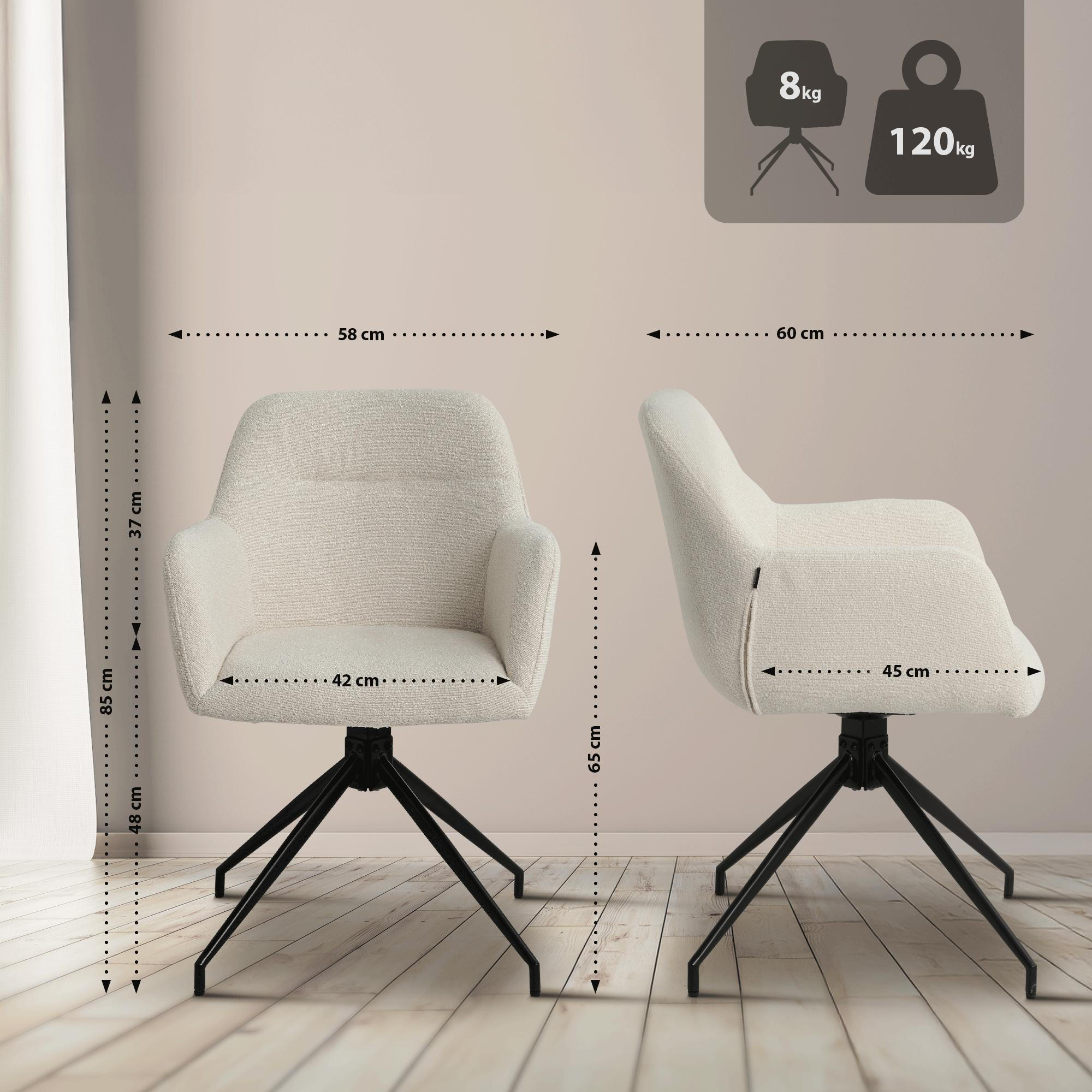 ARMLEHNENSTUHL Stoff Creme - Creme/Schwarz, Textil/Metall (58/85/60cm) - CLP