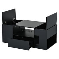 COUCHTISCH LED Schwarz 1 Schublade 2 Schränke 6 Fächer Hochglanz 100x50x40cm - Schwarz, Holzwerkstoff (100/50/40cm) - FLIEKS