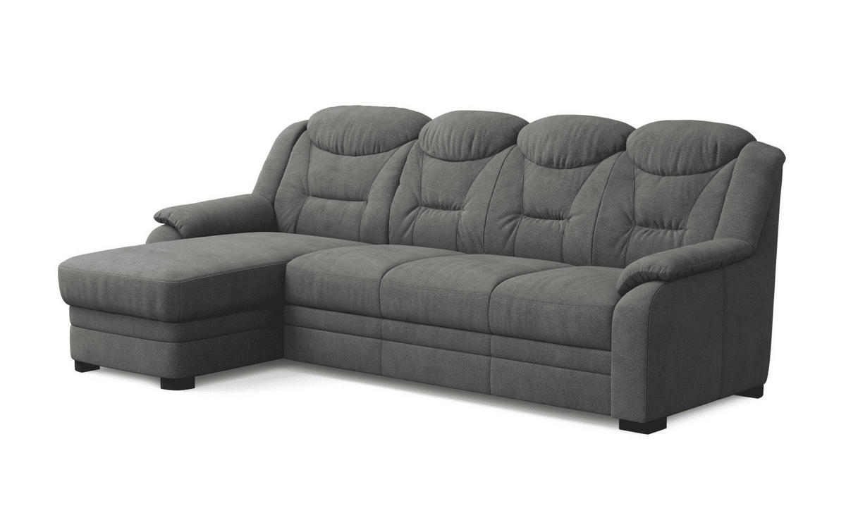 ECKSOFA mit Schlaffunktion – weiches Chenille-Gewebe - Anthrazit/Schwarz, Holz/Kunststoff (257/162cm) - Cotta