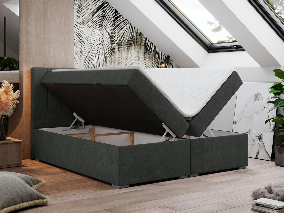 BOXBETT LOPE 120/200 - Dunkelgrau Strukture - H3 - Dunkelgrau, Holz/Textil (120/200cm)
