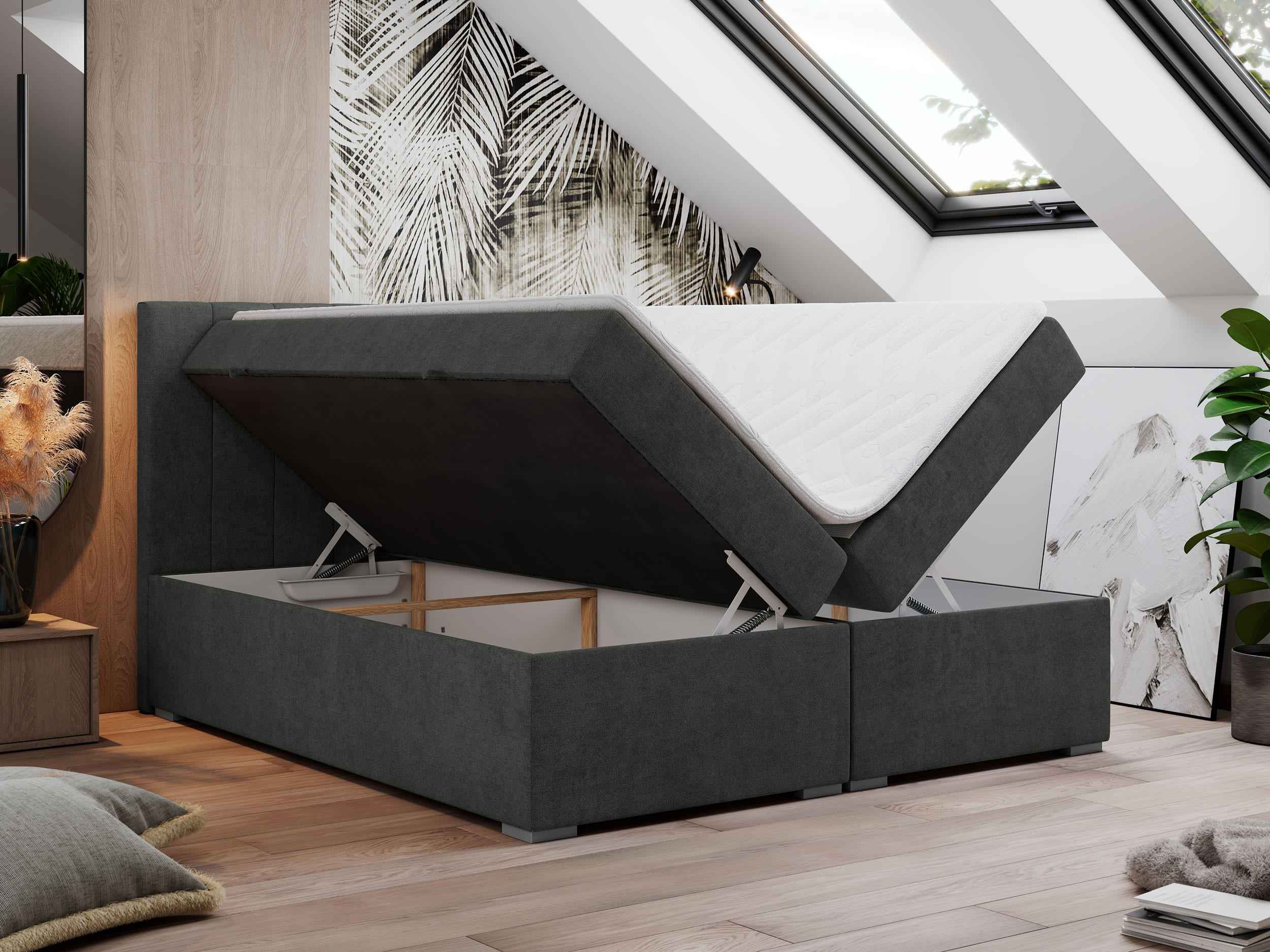 Thumbnail - Boxbett, Dunkelgrau, Textil, 2-Sitzer, H3, 7-Zonen, Rechteckig, 120x200 cm, Oeko-Tex®, Schlafzimmer, Betten, Boxspringbe...