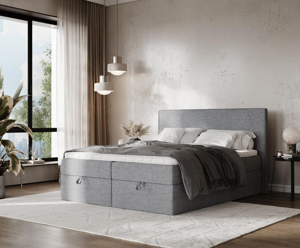 BOXBETT Velma 160/200 cm Grau im Neve Stoff - Schwarz/Grau, Holz/Holzwerkstoff (160/200cm) - AltaBeds