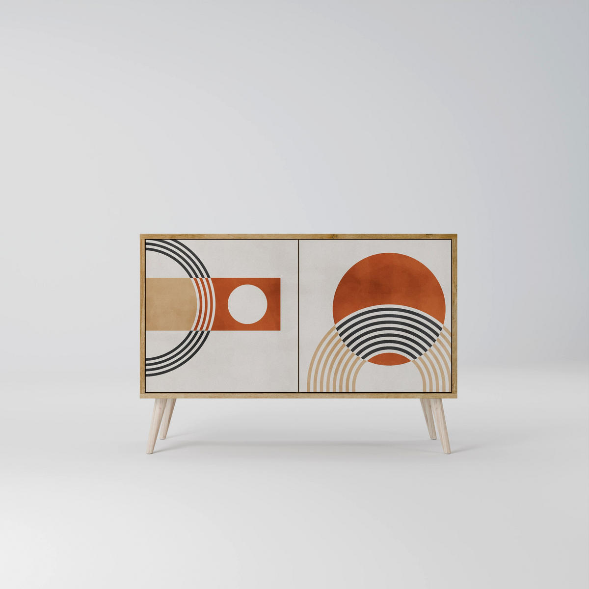SIDEBOARD SPACE AROUND, Eicheneffekt, 111x42x77,5 cm, 2 Türen - Eichefarben/Buchefarben, Holzwerkstoff/Buchenholz (111/77.5/42cm) - SpaceRebels